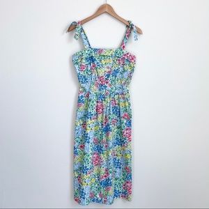 Vintage floral shoulder tie midi sundress
